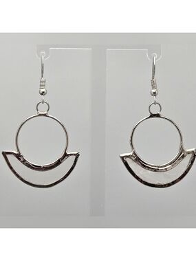 Handmade Silver Crescent Moon & Circle Dangle Earrings Ten Thousand Vill